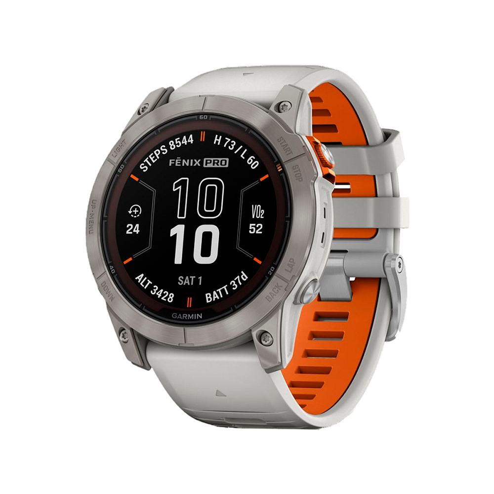 Смарт-часы Garmin Fenix 7X PRO Sapphire Solar Титановый с дымчато-серым  оранжевым ремешком