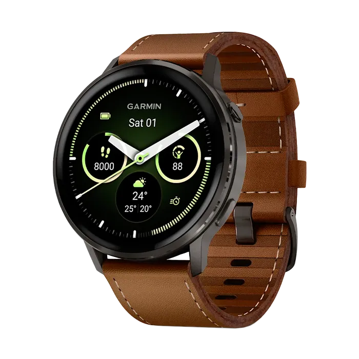 Смарт-часы Garmin Venu 4-45 мм темно-серый с коричневым кожаным ремешком