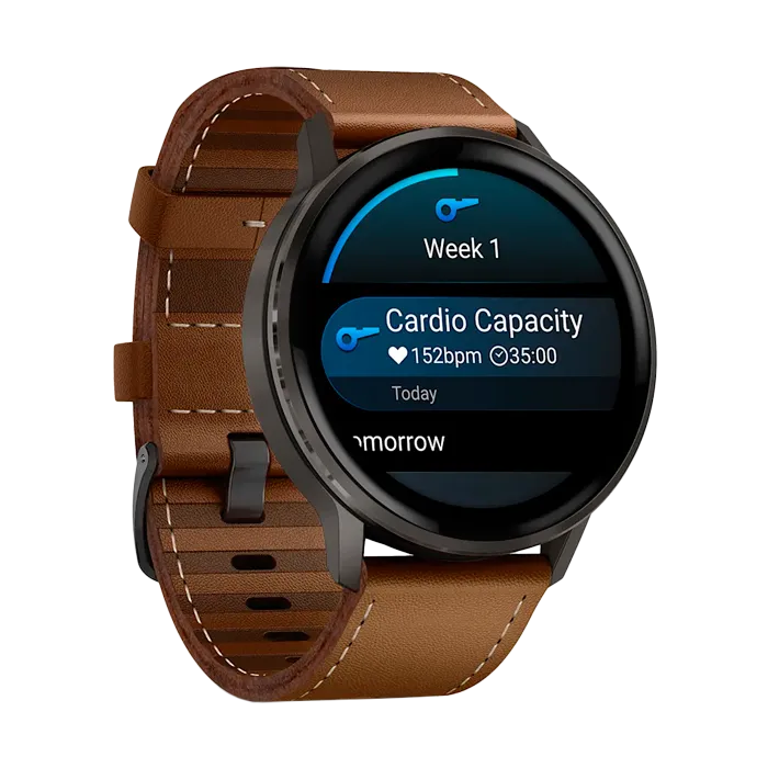 Смарт-часы Garmin Venu 4-45 мм темно-серый с коричневым кожаным ремешком