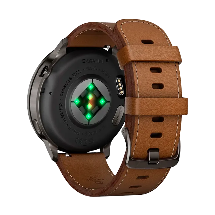 Смарт-часы Garmin Venu 4-45 мм темно-серый с коричневым кожаным ремешком