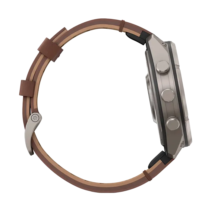 Смарт-часы Garmin Fenix 9 Pro - 47mm Amoled inReach Titanium, кожаный ремешок Walnut