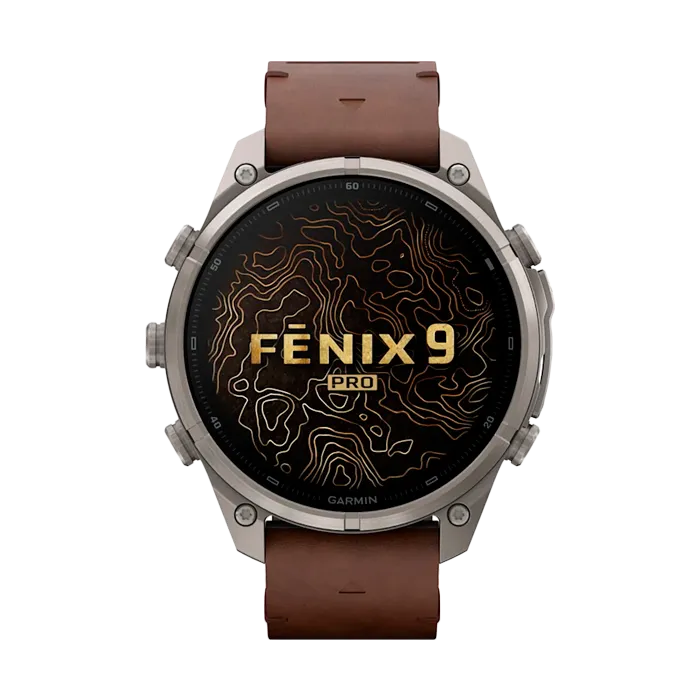 Смарт-часы Garmin Fenix 9 Pro - 47mm Amoled inReach Titanium, кожаный ремешок Walnut
