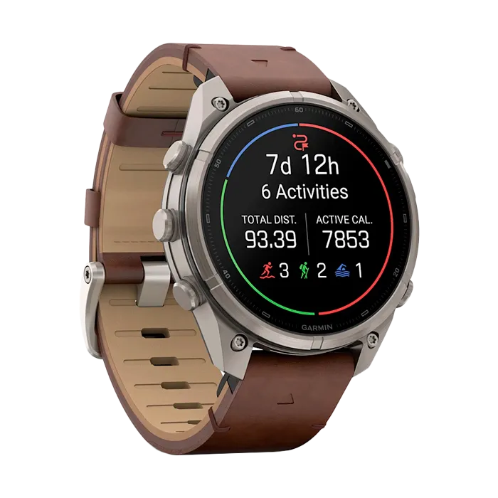 Смарт-часы Garmin Fenix 9 Pro - 47mm Amoled inReach Titanium, кожаный ремешок Walnut