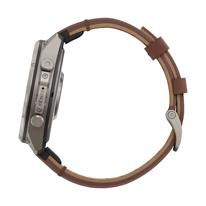 Смарт-часы Garmin Fenix 9 Pro - 47mm Amoled inReach Titanium, кожаный ремешок Walnut