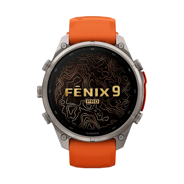 Смарт-часы Garmin Fenix 9 Pro - 47mm Amoled,Titanium, с оранжевым селиконовым ремешком 
