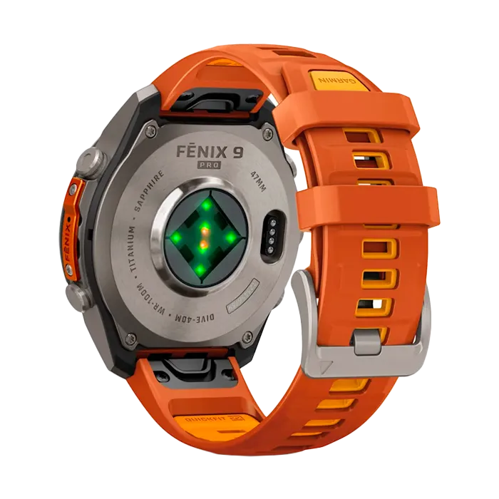 Смарт-часы Garmin Fenix 9 Pro - 47mm Amoled,Titanium, с оранжевым селиконовым ремешком 